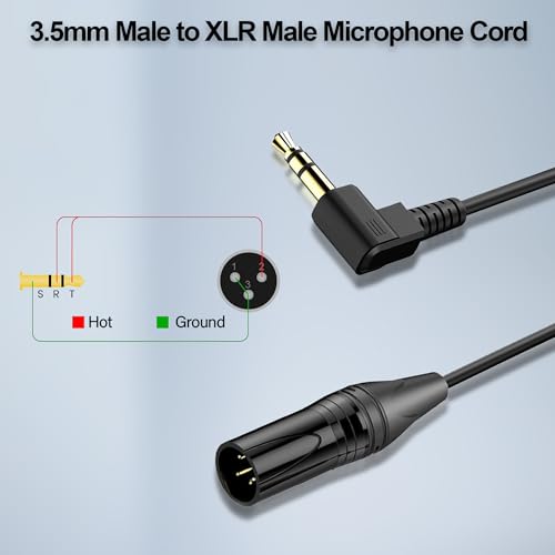 JSADZKJ Right Angle 3.5mm to XLR Aux Cable Coiled 1/8 Inch Jack Stereo to XLR Male Cord 90 degree Angle 3.5mm to XLR Microphone Cable for Laptop,Microphone,Amplifier 30Cm/0.98Ft (Male to Male) - Image 2