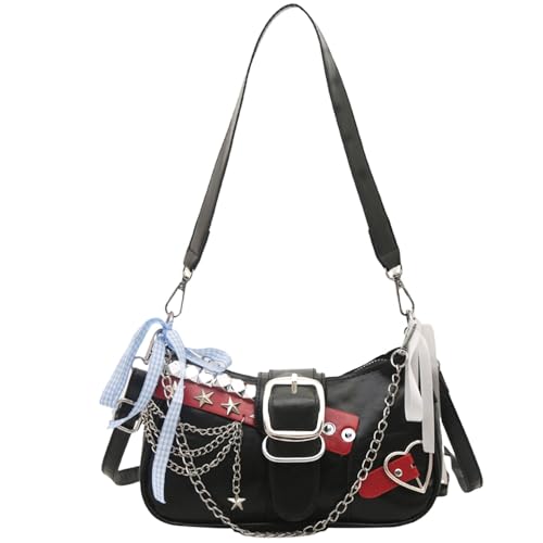 Bolsa de ombro feminina Y2k Star bordada mini corrente Hobo Bolsa de mão