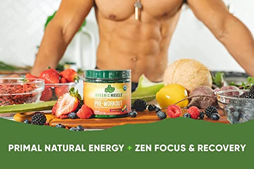 Organic Muscle Organic Pre Workout Powder For Men & Women - Vegan & Plant Based Superfood Energy Powder For Endurance, Strength, Stamina, & Focus - Lemon Berry, 150Mg Natural Caffeine, 30 Serv #TOP6
