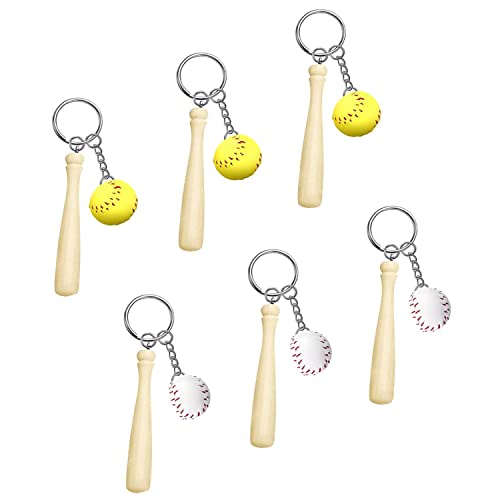 Doromy 6 Pieces Softball Baseball Keychain With Mini Wooden Bat Softball Key Ring Softball Keychain Mini Baseball Key Ring For Girls Athletes Sports Souvenir Favors, Victory Parties White Yellow #TOP5