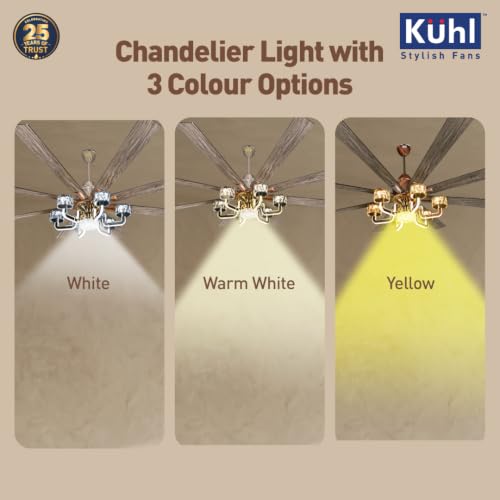 Image of KUHL Centauri 8 1800mm BLDC Ceiling Fan with Chandelier & Remote | 35W Power Saving (Upto 65%) | High Airflow & Low Noise | Smart IoT | Reverse Mode | Free Installation | 5Year Motor Warranty (Teak)