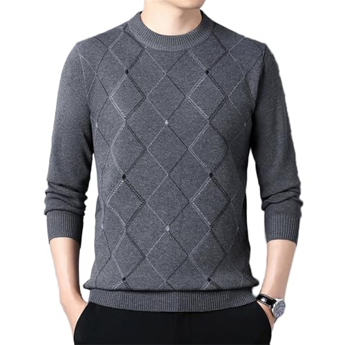 Men's Crewneck Sweater Slim Fit Argyle Pattern Long Sleeve Knit Pullover Pullovers Elastic Warm Top