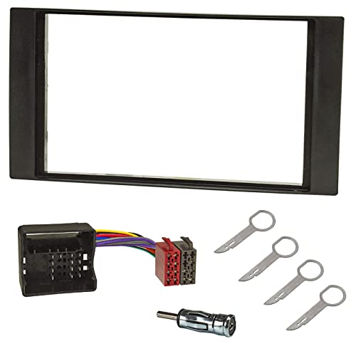 sound-way Kit Montage Autoradio, Cadre Façade 2 DIN, Cable Adaptateur Connecteur ISO, Adaptateur Antenne, Clés Démontage Compatible avec Ford Galaxy,...