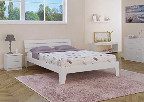 Erst-Holz Doppelbett mit Rollrost 140x200 Futonbett Bettgestell Holzbett Massivholz Kiefer Weiß 60.54-14 W – Bild 7
