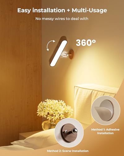 Image of Rechargeable Walnut Wood Wall Sconces Set of Two LED Wall Lights for Bedroom,Touch and Remote Control,360 Rotate Magnetic Wall Light,3 Colors Dimmable Brightness Wall Lamps with 15 RGB Colors, 2 Pack