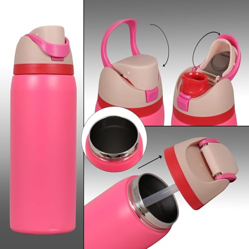 Image of FreeSip Flip-Top Water Bottle for Kids & Adults, Leakproof One-Hand Open Lid, BPA-Free, Easy Carry for School, Office, Sports & Travel - 32 oz (Flamingo, 960 ml)