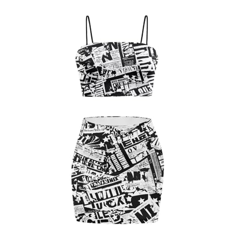 Image of Biyejit Women's 2 Piece Summer Outfits Spaghetti Strap Crop Tops and Bodycon Mini Skirt Dress Set Plus Size S-4XL