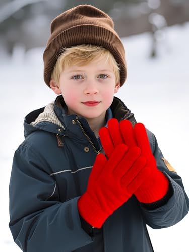 Image of Cooraby 3 Pairs Kid's Winter Gloves Thick Warm Knitted Gloves Children Cold Weather Gloves