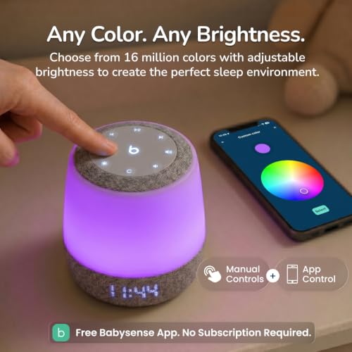 Image of Babysense Baby Sound Machine with Night Light for Sleeping - Smart Portable Nursery White Noise Machine for Babies & Kids, Free App, No Subscription, 28 Sounds, Ok-to-Wake Alarm Clock, Sleep Timer