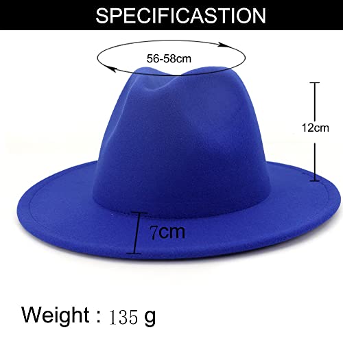Revki Wide Brim Fedora Hats For Women Dress Hats For Men Two Tone Panama Hat With Belt Buckle (Blue) #TOP1
