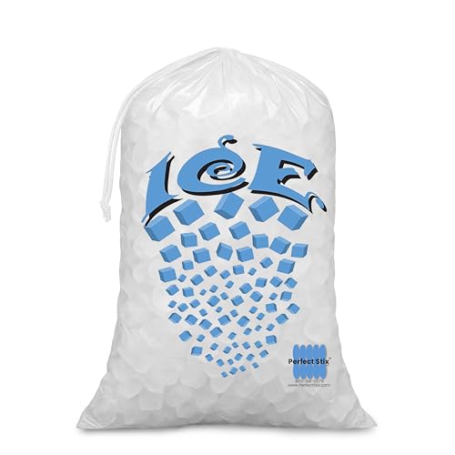 Perfect Stix Clear Plastic Ice Bags with Cotton Draw String, 10 lb, Pack of 100