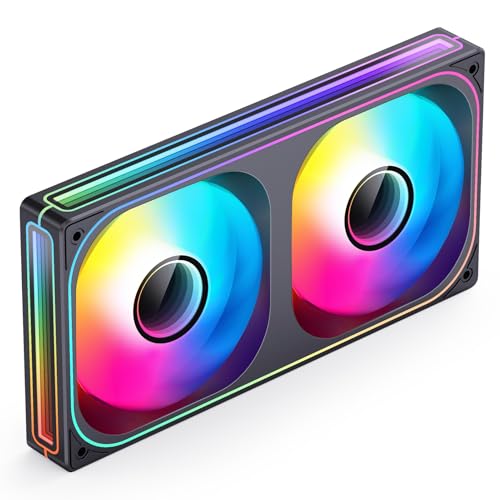 Image of JONSBO ZB-240BR (Reverse) PC Case Fan, Reverse Blade Silent Computer Fan with Axis & 4-Sides Infinity Mirror, All-in-One, Single Frame Unit with 2x120mm ARGB Fans, PWM Fan 2400RPM, 28MM Thick,Black