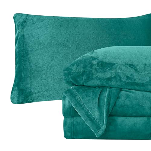 Elegant Comfort Luxuriously Soft 4-Piece Velvet Plush Flannel Sheet Set - Premium Quality - Cozy Warm, Anti-Static, Non Pilling Fuzzy Velvet Flannel Fleece Deep Pocket Sheet Set - Twin XL, Turquoise
