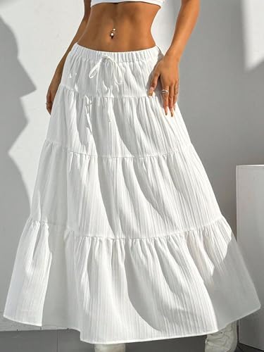 Ammiko Women's Boho Skirt Flowy Flared Ruffle Summer Long Swing Tiered A-Line Maxi Skirts Going Out Outfits 20253