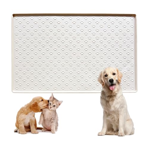 BaraRose 犬 トイレトレー シリコン ワイド トイレトレー ワイド 【可愛い肉球柄 &】エッジ加工で漏れ安心 トイレマット ペットシーツ お手入れ簡単 (ホワイト, 40x60cm)