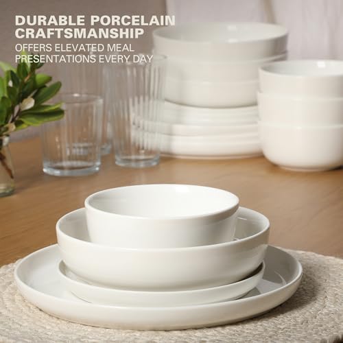 Gibson Home Oslo Porcelain Chip and Scratch Resistant Dinnerware Set, Service for 4 (16pcs), Ceramic Plates and Bowls Dishes Sets, White - Microwave and Dishwasher Safe - Image 5