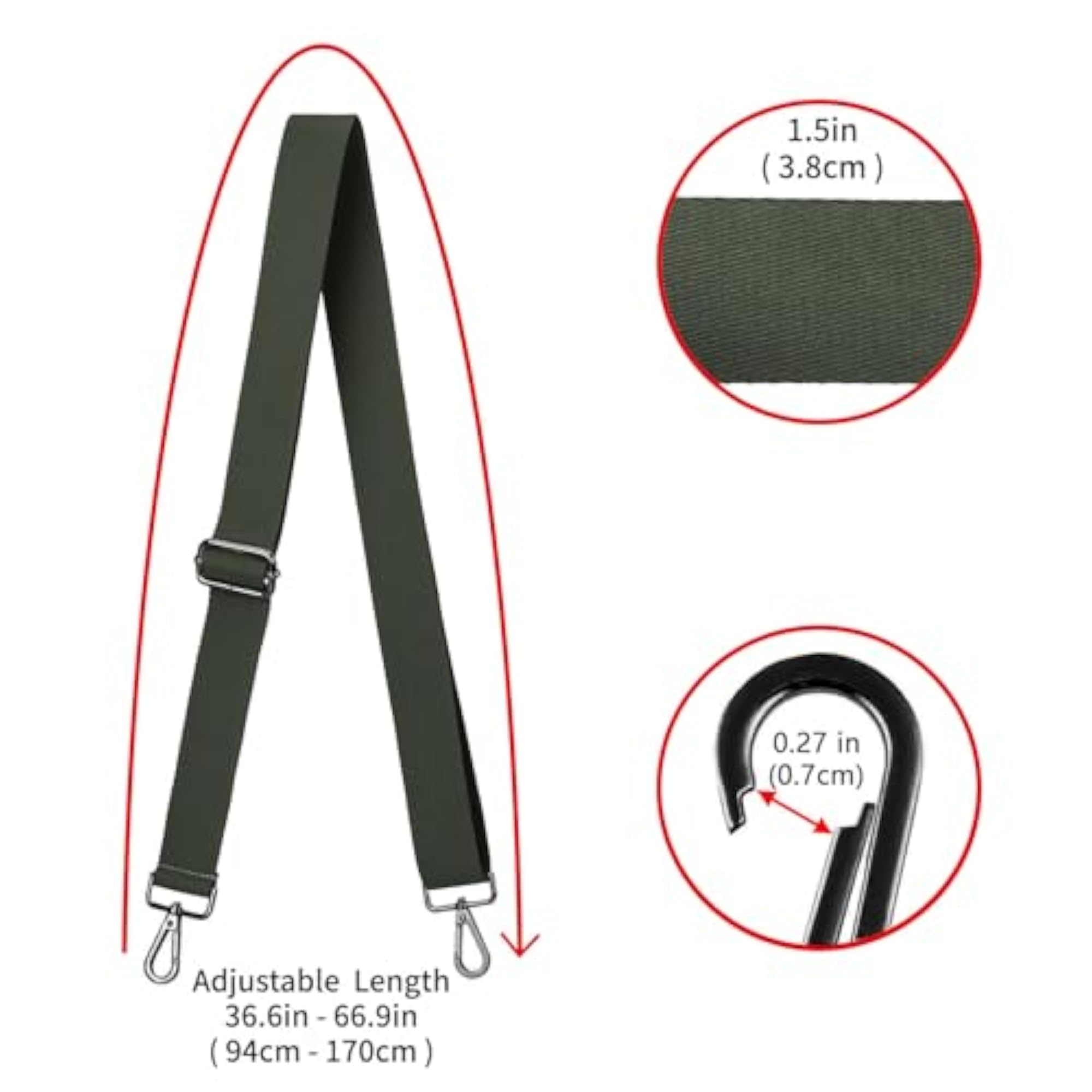 Nickel Buckles Wide Shoulder Strap, Adjustable Olive Green