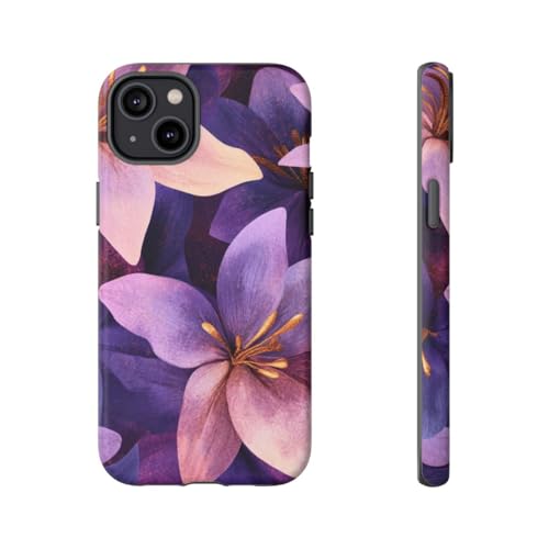Coque rigide iPhone 14 Plus floral violet doré protection mate