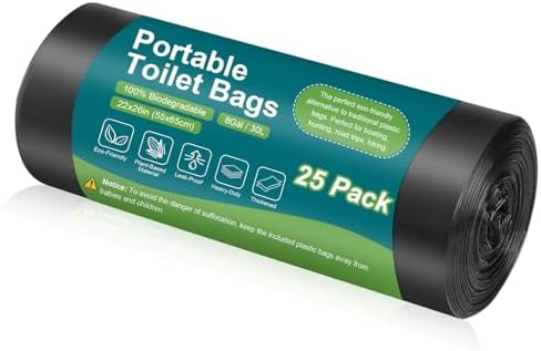 Portable Toilet Bags - LITFP 25 Count Biodegradable Toilet Waste Bags 8 Gallon Porta Potty, Thickened Compostable Camping for Portable Potty Bucket Toilet Camping Adults Car Travel