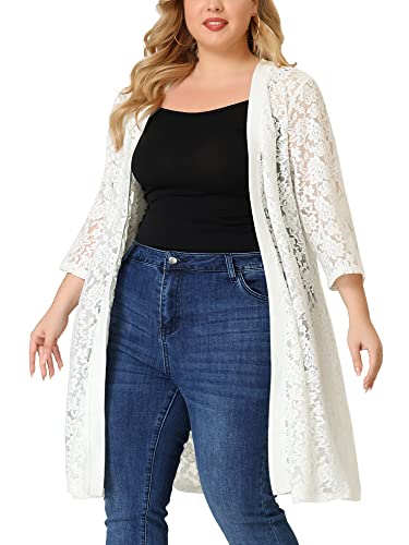 Image of Agnes Orinda Plus Size Cardigans for Women Lace Cardigan Lightweight Crochet 3 /4 Sleeve Cover Up Jacket