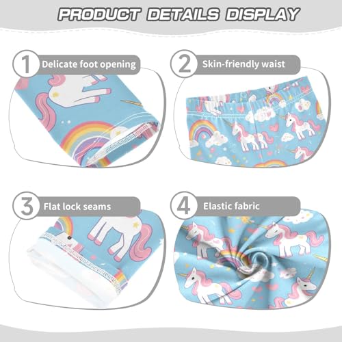Cute Unicorns Rainbows Girls' Leggings Toddler Doodles White Stars Clouds Kids Yoga Pants Dance Active Tights 4T3