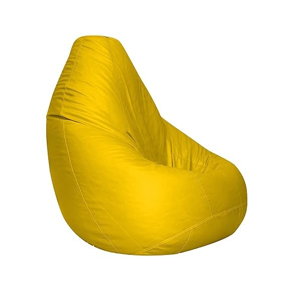 Image of INSTER Combo of Bean Bag Cover with Footrest and Cushion Only (Without Filling) Faux Leather Bean Bag Chair Couch Cover Seat Lazy Sofa (4XL, Yellow)