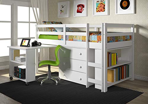 Donco Kids Study Modern Twin Low Loft Bed in White Finish - Thumbnail 2