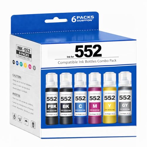 Image of Compatible for 552 Ink 600ml Refill Ink Bottle Replacement for EcoTank Photo ET-8550 ET-8500 Printer High Capacity 6-Pack (Not Sublimation Ink)