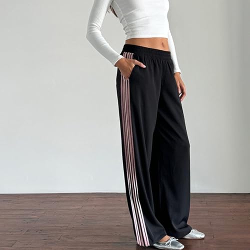 Womens Striped Sweatpants Loose Elastic Waist Wide Leg Drawstring Trousers Casual Long Pants4