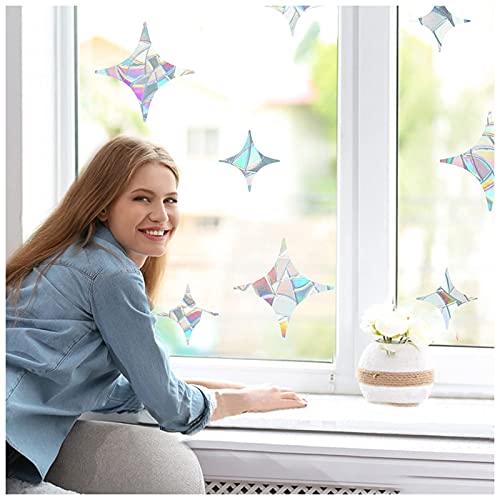 Image of GORGECRAFT 8PCS Star Static Window Clings Anti-Collision Prevent Bird Glass Decals Stickers Alert Decals Non Adhesive Prismatic Vinyl Film Deflectors Ring Sun Catcher for Prevent Stop Birds