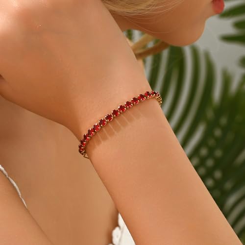 Tennis Bracelet for Women 5.9-7.9 Inch,18K Gold Plated 4mm CZ, Adjustable Half CZ Half Paperclip Chain Link Bracelet,Rainbow Cubic Zirconia Trendy Boho Jewelry2