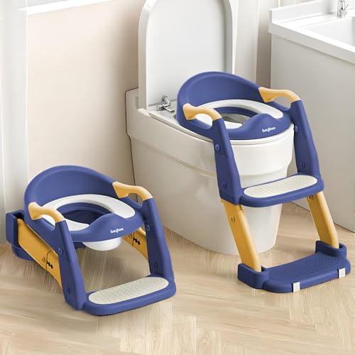 Image of Baybee Lumi 3 IN 1 Baby Potty Seat for Kids with Ladder | Foldable Western Toilet Seat with Step Stool & Adjustable Height | Portable Potty Training Seat | Toilet Chair for Kids 1 to 8 Years (Blue)
