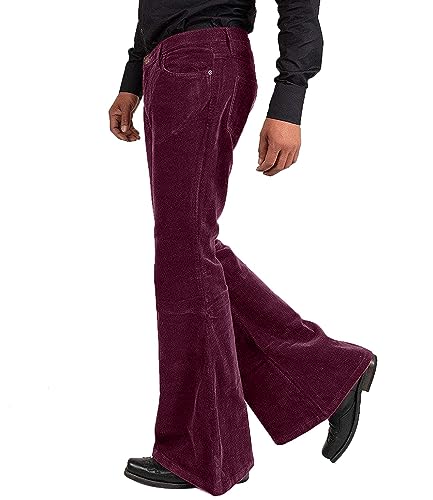 Image of Men's Corduroy Vintage Bell Bottom Pants 70s,Disco Stretchy Flared Pants Fit 60s 70s Outfits for Men,Mens Bell Bottom Jeans.