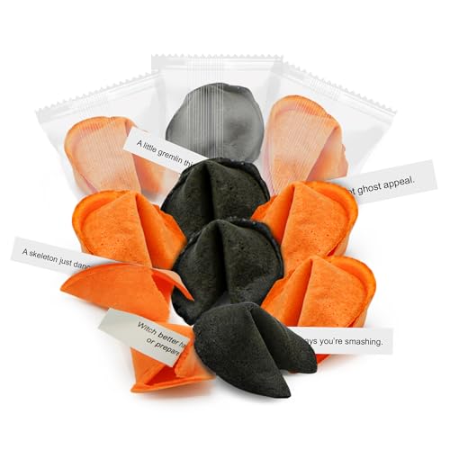 4E's Novelty Halloween Fortune Cookies Bulk - 50 Individually Wrapped Vanilla Cookie with Funny Fortune Cookies Sayings for Kids & Adults, Trick-or-Treat Perfect for Halloween Party Cookie