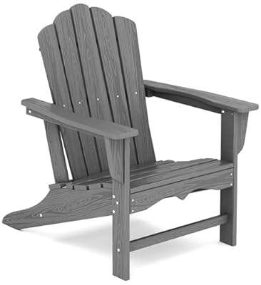 KINGYES HDPE Adirondack Chair, Classic Oversize Adirondack Chair, Grey