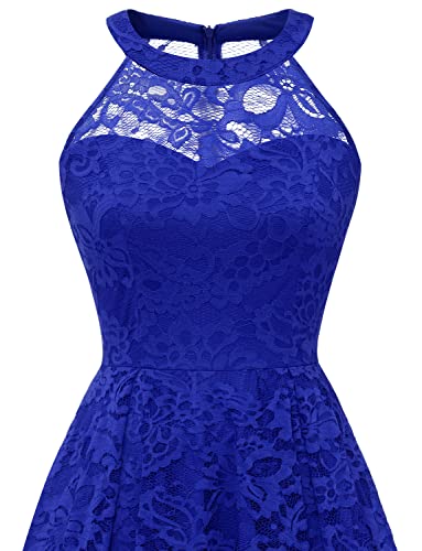 Image of Dressystar Women's Halter Lace Cocktail Wedding Guest Dress Hi-Lo Bridesmaid Party Dresses with Sheer Neckline