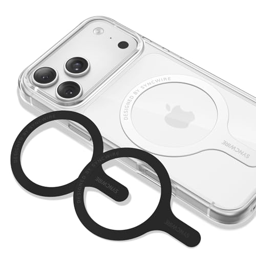 SYNCWIRE Magnetic Ring Plate 3 Pack MagSafe Sticker Universal Metal Ring Compatible with MagSafe Wireless Charging for iPhone 17/16/15/14/13/12 Series Galaxy S25 etc (2 Black +1 White)