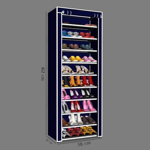 Image of YouCopia Shoe Rack for Home Non Woven Fabric - DIY Multipurpose Shoe Rack Organizer, 9-Layer Shoe Rack for Home -Shelf with Dustproof Door Entryway for Heels /Slippers /Boots (Blue, 9-Layer)