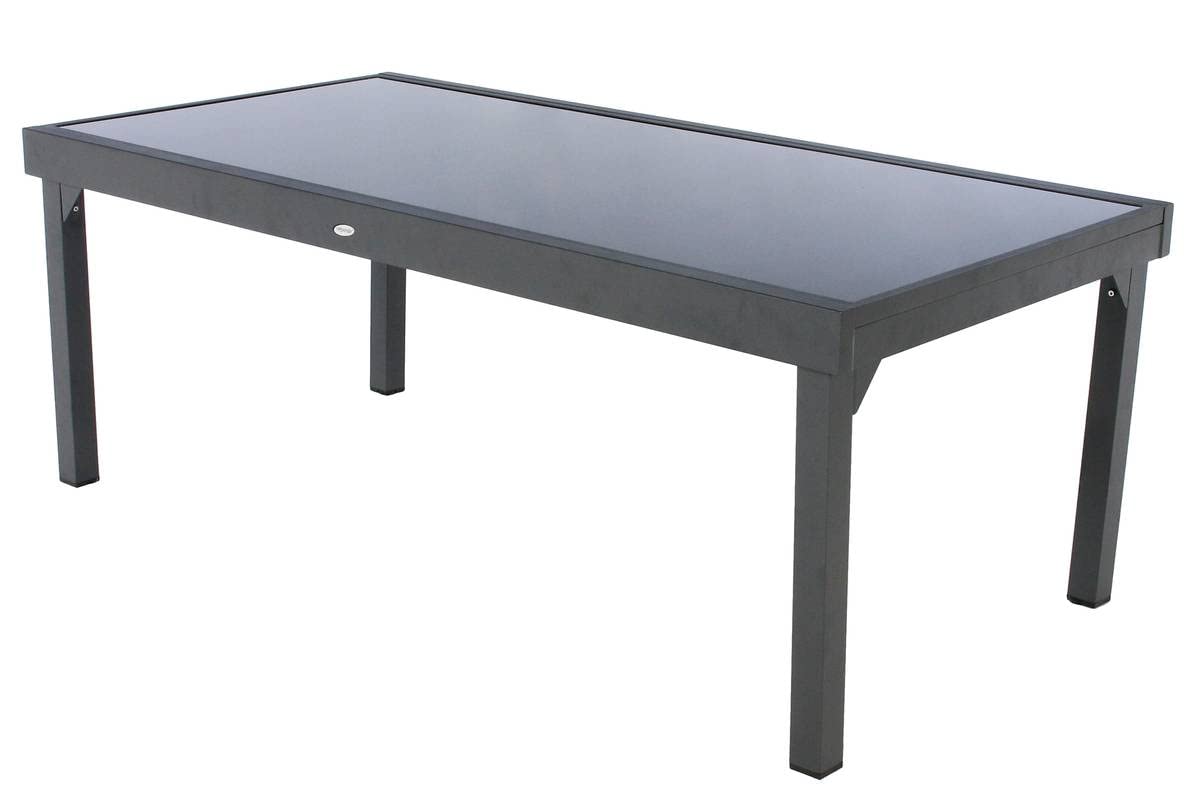 Hespéride - Table de Jardin Extensible Piazza Gris Graphite - 12 Places - Aluminium Antirouille Verre trempé - Meuble d'Extérieur Rallonge Coulissante