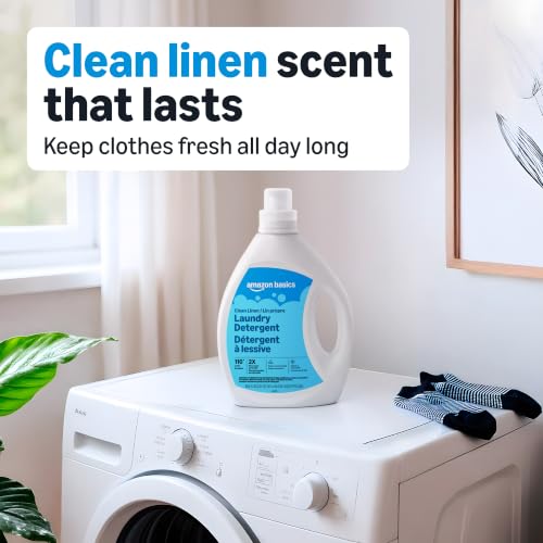 Image of Amazon Basics Laundry Detergent Liquid, Concentrated, Clean Linen, 110 Loads, 82.5 Fl Oz, Pack of 2 (Previously Solimo)