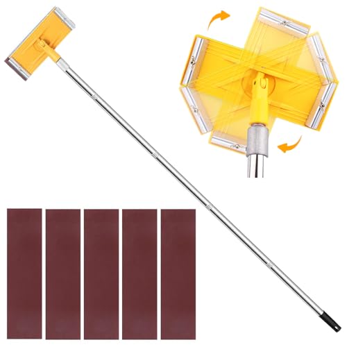 Pole Sander for Drywall, 74.8-Inch Dry Wall Sander with Extension Pole and 5 Pcs Sandpaper 360-Degree Polishing Hand Sanders for Floors Wall Ceiling