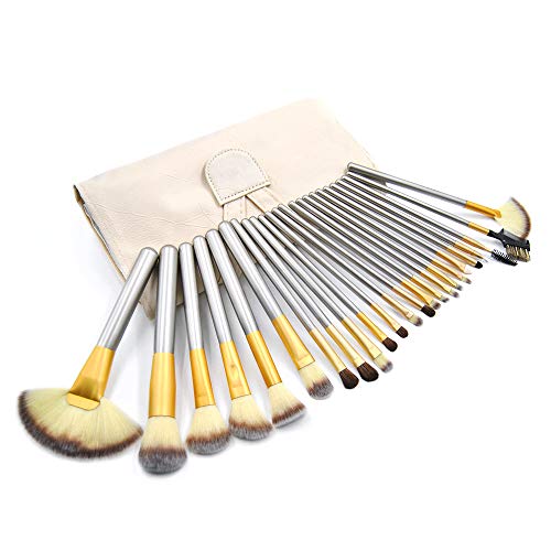 Makeup Brushes Set - 24pcs Professional Premium Synthetic Cosmetics Brush Kits with Bag Foundation Eyeshadow Blending Brush Travel Set (Silver)