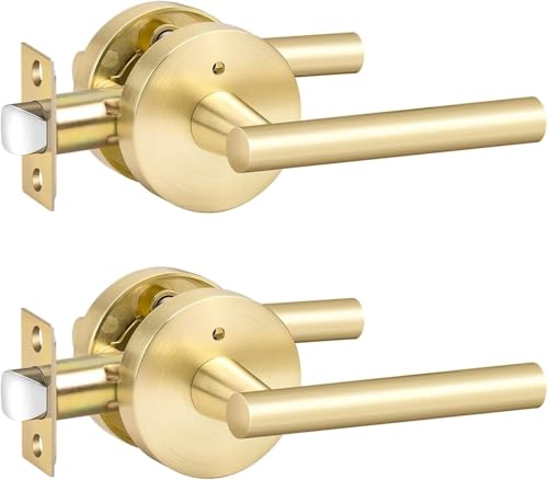 Image of Goldenwarm 2 Pack Gold Door Handles Interior, Brushed Gold Privacy Door Levers for Bedroom Bathroom, Heavy Duty Reversible Keyless Door Lever Left Right Handing