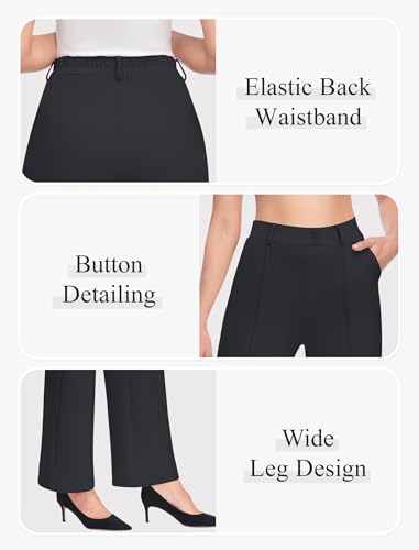 Womens Dress Work Pants Business Casual Office Pull On Trousers High Waist Wide Leg Stretchy Slacks with Pockets3