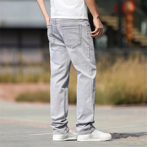 Men's Summer Thin Straight Leg Jeans Loose Fit Casual Style Lightweight Denim Long Trousers4