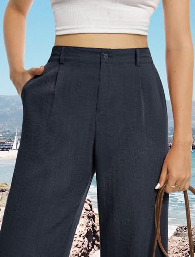 Image of Feiersi Womens Casual Wide Leg Pants High Waisted Button Down Straight Long Trousers Palazzo Pants