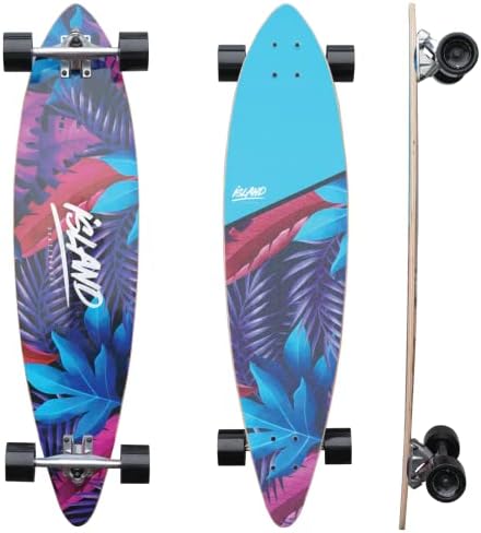 Island Skate 38" Pintail Longboard Skateboard - 7ply Canadian Maple Deck - Cruiser Skateboard for Kids and Adults - for Beginners to Advanced Riders (Tropical)