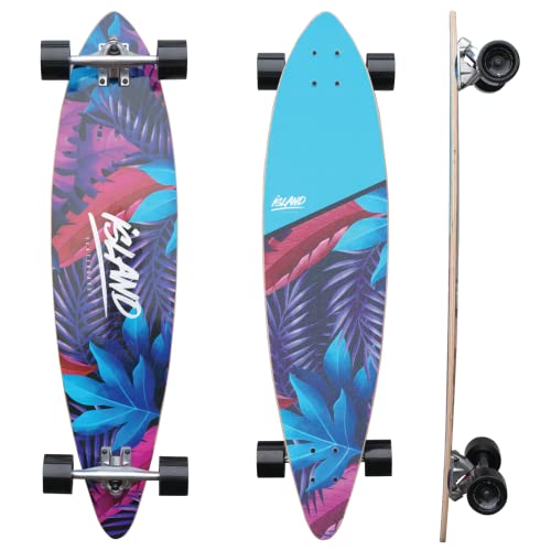 Island Skate 38" Pintail Longboard Skateboard - 7Ply Canadian Maple Deck - Cruiser Skateboard For Kids And Adults - For Beginners To Advanced Riders (Tropical) #TOP3