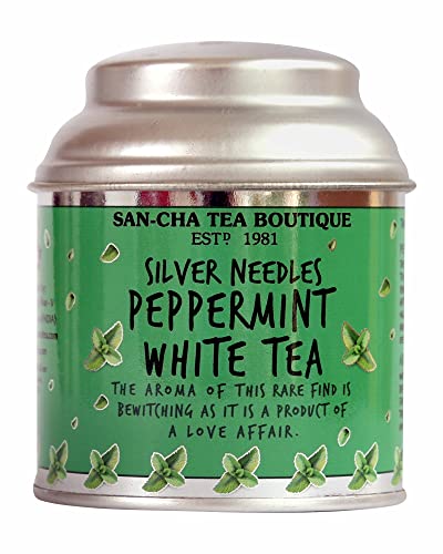 Image of Sancha Tea Boutique, Peppermint White Tea, 25g Loose Leaves | Refreshing & Calming Silver Needle White Tea with Real Mint Leaves | Detox & Antioxidant Rich | Micro-Batch Blended