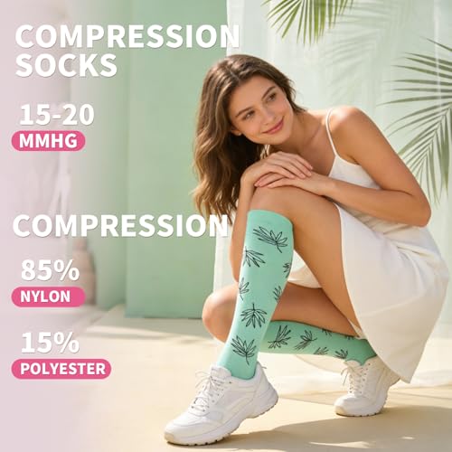 Image of Sooverki Compression Socks for Women & Men 6 Pairs is Best Supportive Knee High Stockings for Circulation, Travel, Nurses